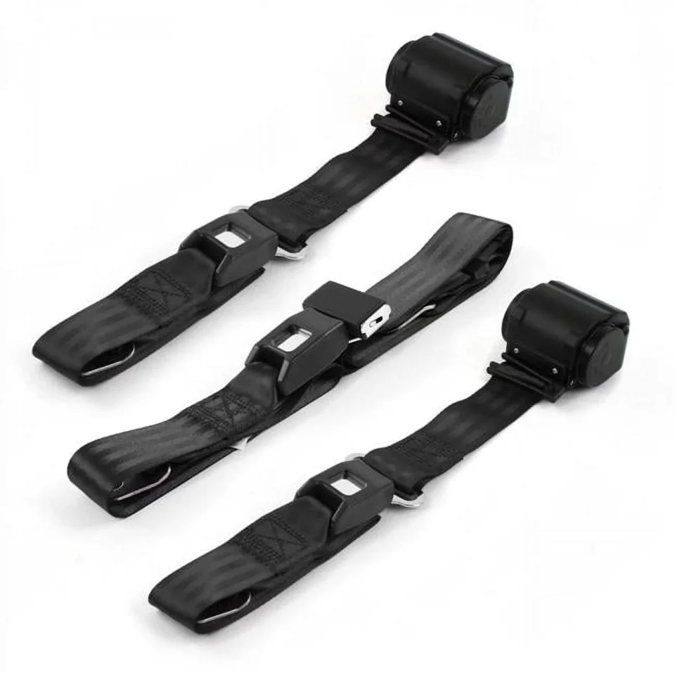 Top-Rated Leak-Proof SafeTBoy Jeep Wagoneer 1963-1991 Standard 2 Point Black Retractable Bench Seat Belt Kit - 3 Belts