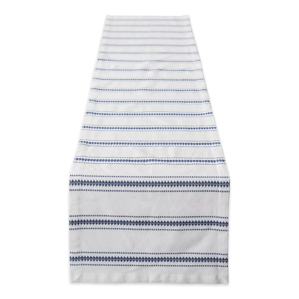 Ultimate French Blue Zig Dobby Stripe Table Runner 14x108