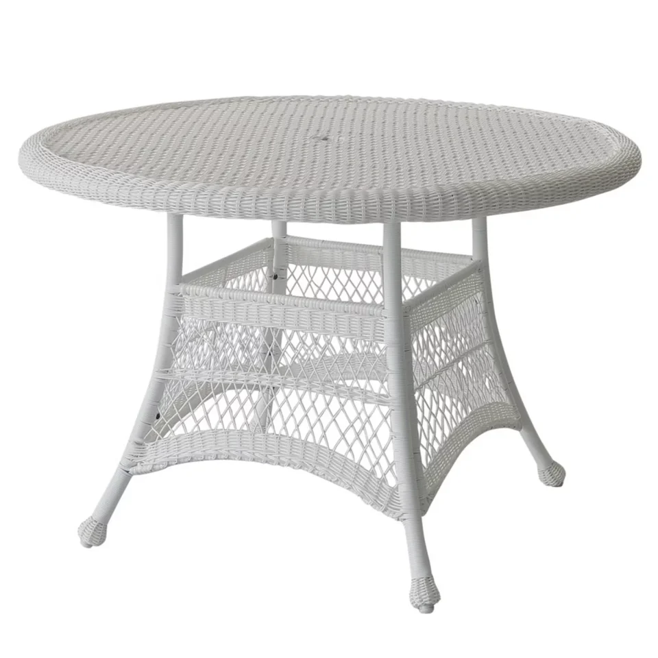 Clear Easy-Clean Jeco Resin Wicker 44 Round Dining Table in White