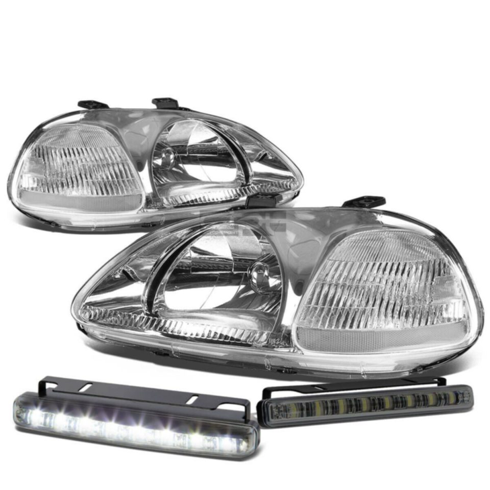 Top-Rated CHROME HOUSING HEAD+CLEAR CORNER+SMOKED LED FOG LIGHT KIT 96-98 CIVIC EK/EJ