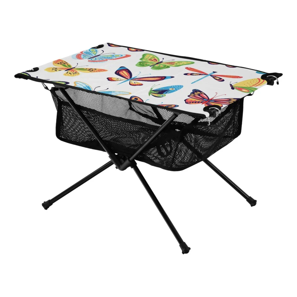 Top-Rated Colorful Butterflies Camping Foldable Portable Table Beach Table with Storage Bag Compact Picnic Table for Outdoor Hiking Fishing BBQ