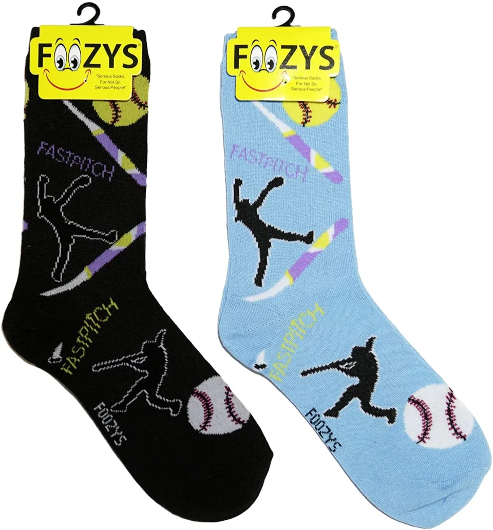 Supreme Foozys Women Crew Socks | Fastpitch Fun Sports Novelty Socks | 2 Pair
