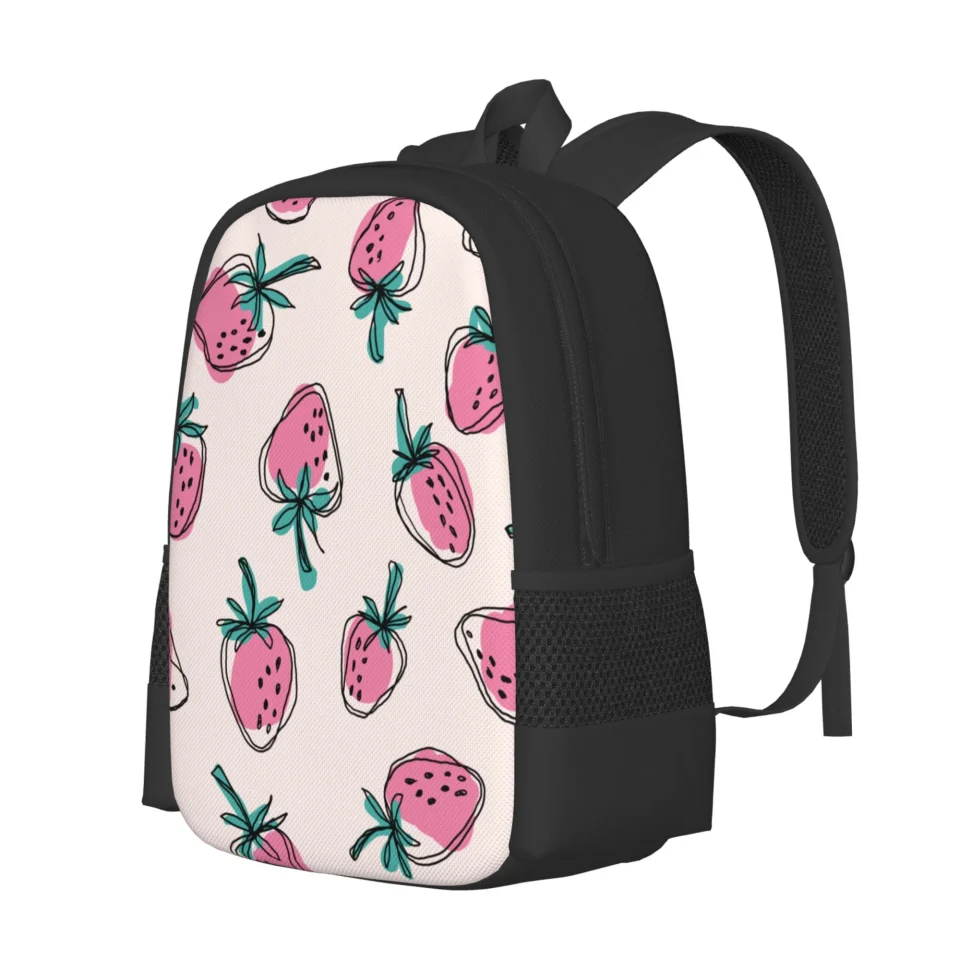Thickened Baking LAKIMCT Hand Drawn Strawberry Casual Backpack 15.6 Inch for Adults Kids, Business Laptop Bag Student Bookbag for College Travel Vacation