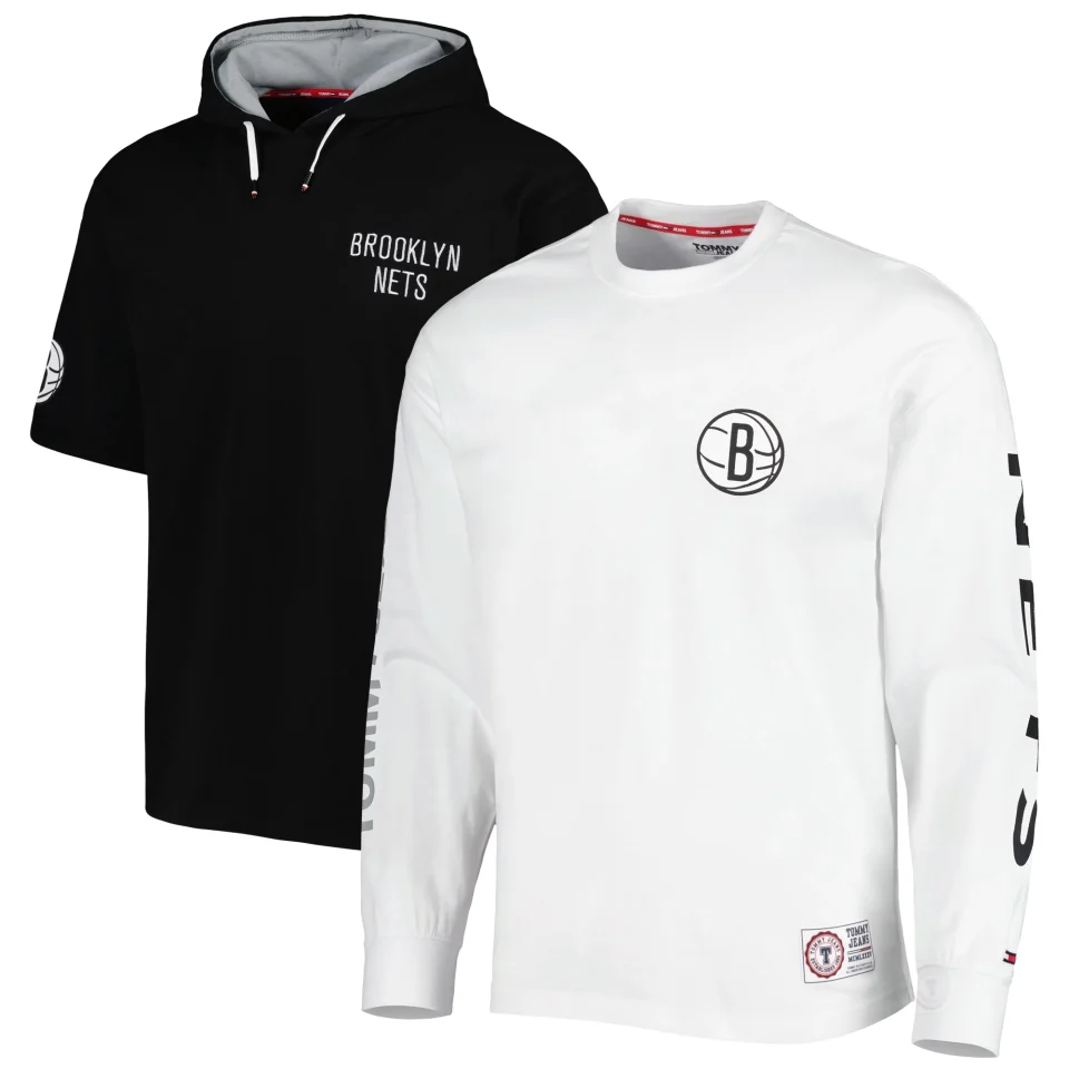 Stainless Steel Glossy Men's Tommy Jeans Black/White Brooklyn Nets Matthew 2-In-1 T-Shirt & Hoodie Combo Set