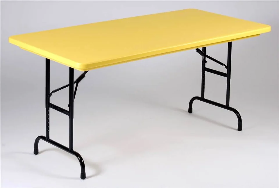 Stainless Steel Cooking Medium Adjustable Height Folding Table in Yellow (Short)
