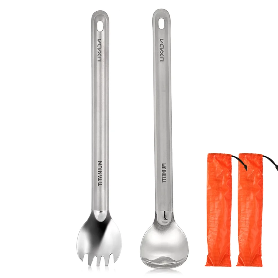 Upgraded Gift-Ready Lixada Portable Dinner Spoon Cutlery Set - Ultralight Titanium Spoon for Camping and Picnic Meals