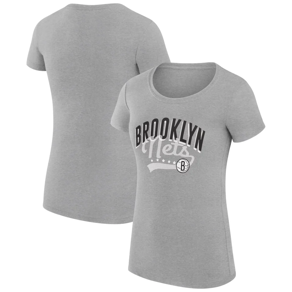 Storage Upgraded Women's G-III 4Her by Carl Banks Heather Gray Brooklyn Nets Filigree Logo Fitted T-Shirt