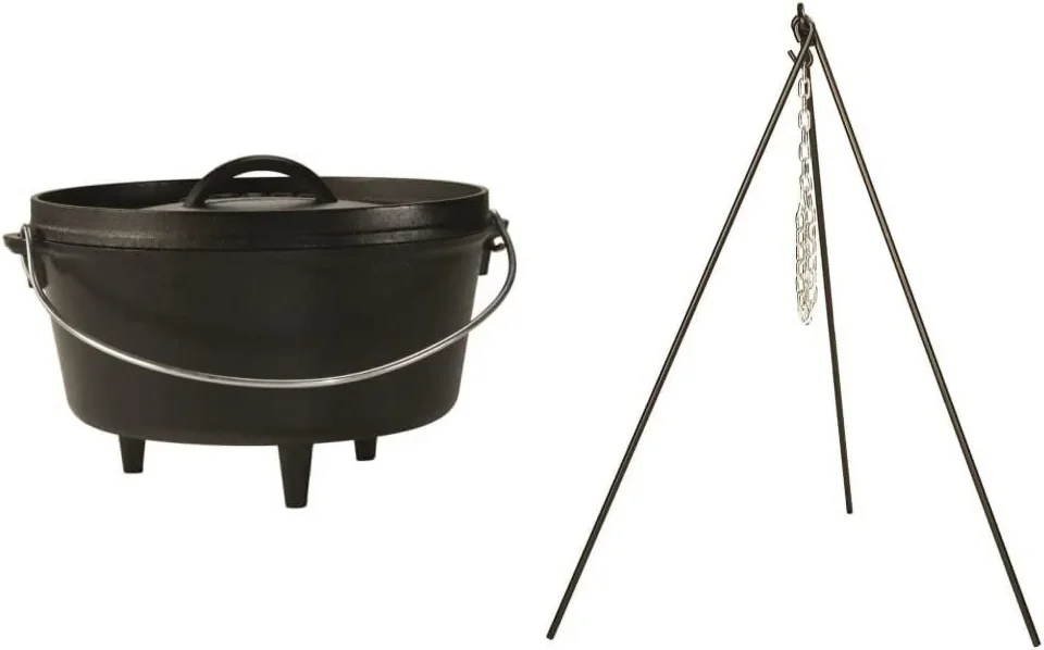 Outdoor Easy-Clean QYANG L10DCO3 Cast Iron Deep Camp Dutch Oven (5-Quart) and QYANG 3TP2 Camp Dutch Oven Tripod (43.5-Inch, Black)
