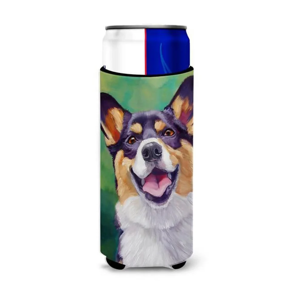 Ceramic Tricolor Pembroke Corgi Michelob Ultra Beverage Insulator for Slim Cans
