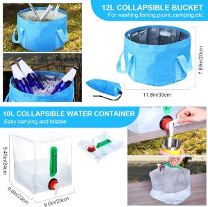 Essential Camping Cookware Set. Gejoy 42 Pcs Camping Cookware Mess Kit. Non Stick Lightweight Pots Pan Kettle. Collapsible Water Container and Bucket