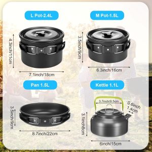 Essential Camping Cookware Set. Gejoy 42 Pcs Camping Cookware Mess Kit. Non Stick Lightweight Pots Pan Kettle. Collapsible Water Container and Bucket