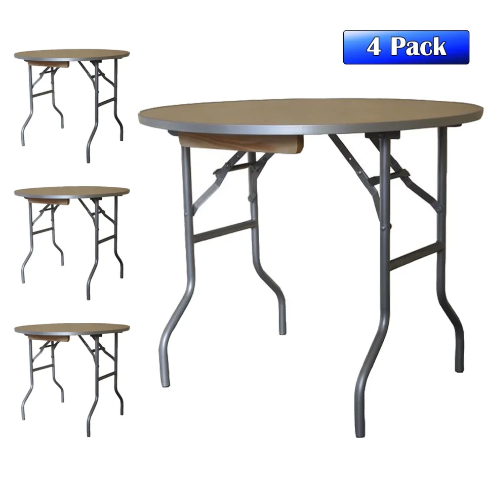 Clear TentandTable Round Wooden Folding Banquet Office Tables, 36 in, 4 Pack