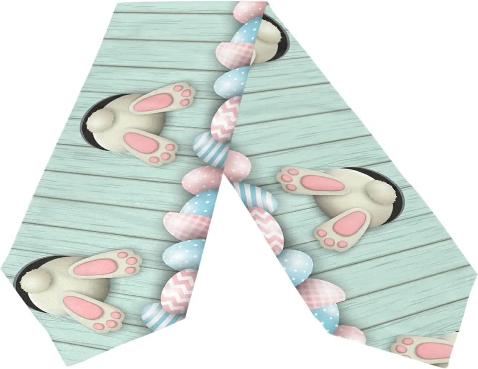 Versatile Dreamtimes Double Sided Easter Bunny Long Polyester Table Runner 13 x 70 Inches Wooden Easter Rabbit Table Cloth Cover Placemats for Kitchen Dinning Living Holiday Wedding Party Decor