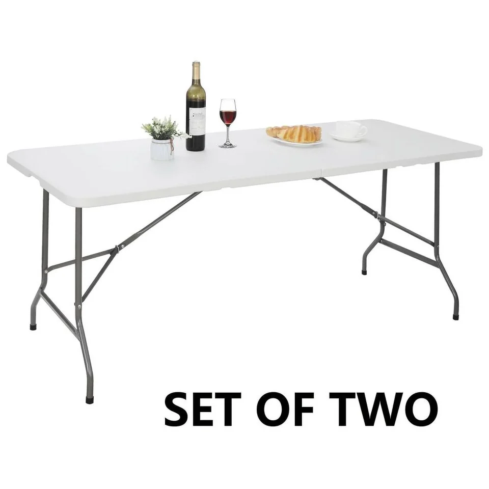 Best-Selling Durable 2PCS 6FT Portable Plastic Folding Tables - Dining and Picnic Tables with Carrying Handle