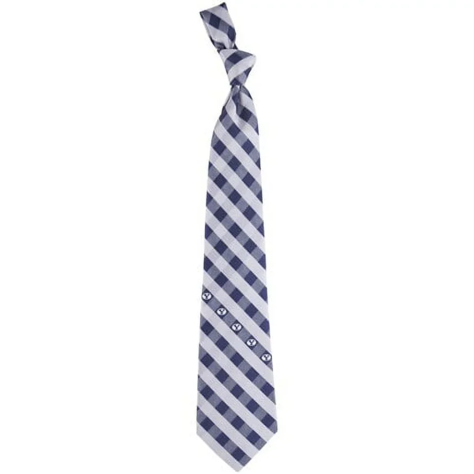 Versatile Brigham Young Cougars Woven Checkered Tie - Navy Blue/Gray