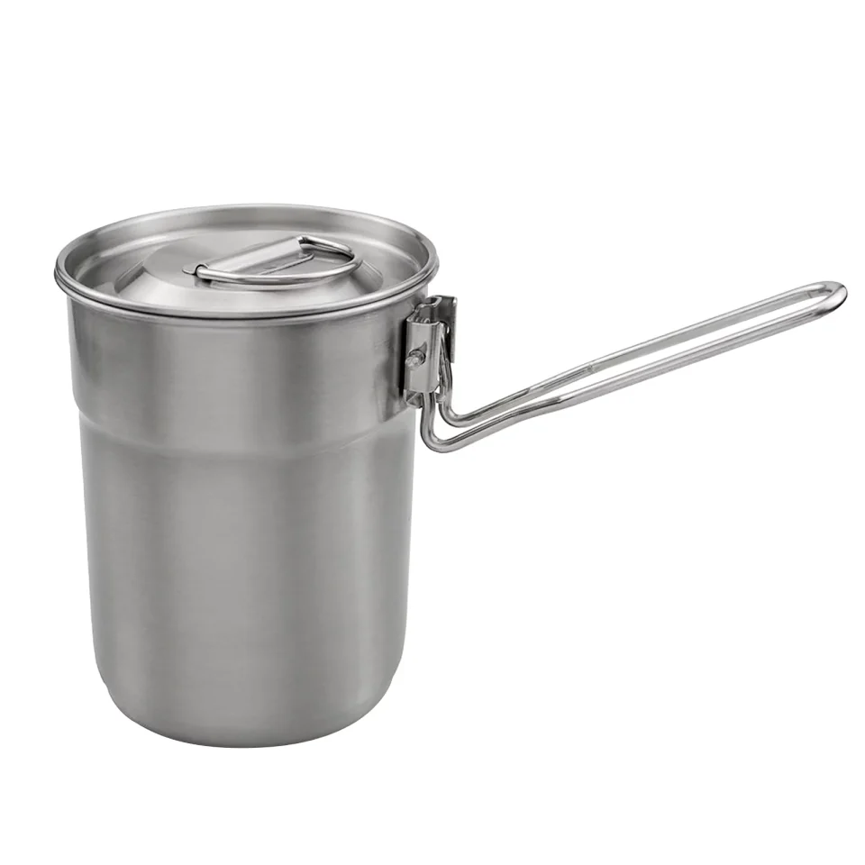 Eco-Friendly Irfora 1L Coffee Cup with Folding Handle & Ventilated Lid Stainless Steel Camping Kettle Lightweight Cook Pot for Backpacking Hiking Camping Travelling