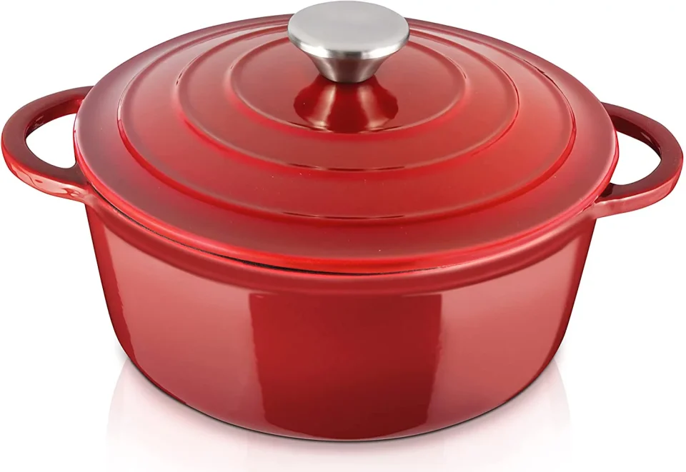 Clear Cooking Enameled Cast Iron Dutch Oven With Handles And Lid, 5 Quart Red