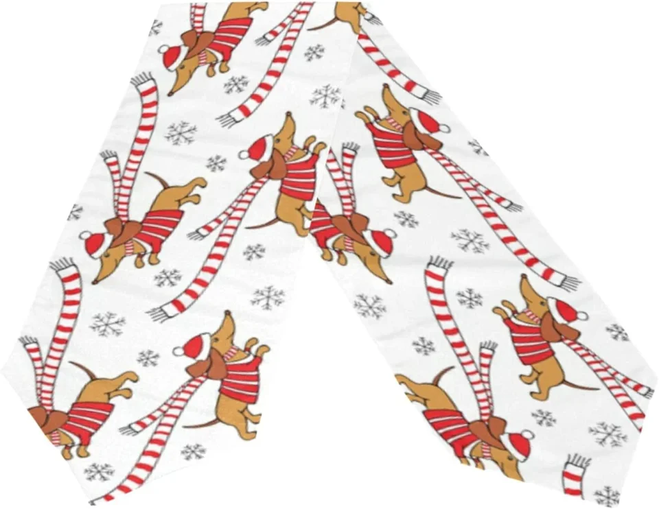 BPA-Free Upgraded Dreamtimes Double Sided Christmas Long Polyester Table Runner 13 x 90 Inches, Dachshund Dogs Table Cloth Cover Placemats for Kitchen Dinning Living Holiday Wedding Party Decor