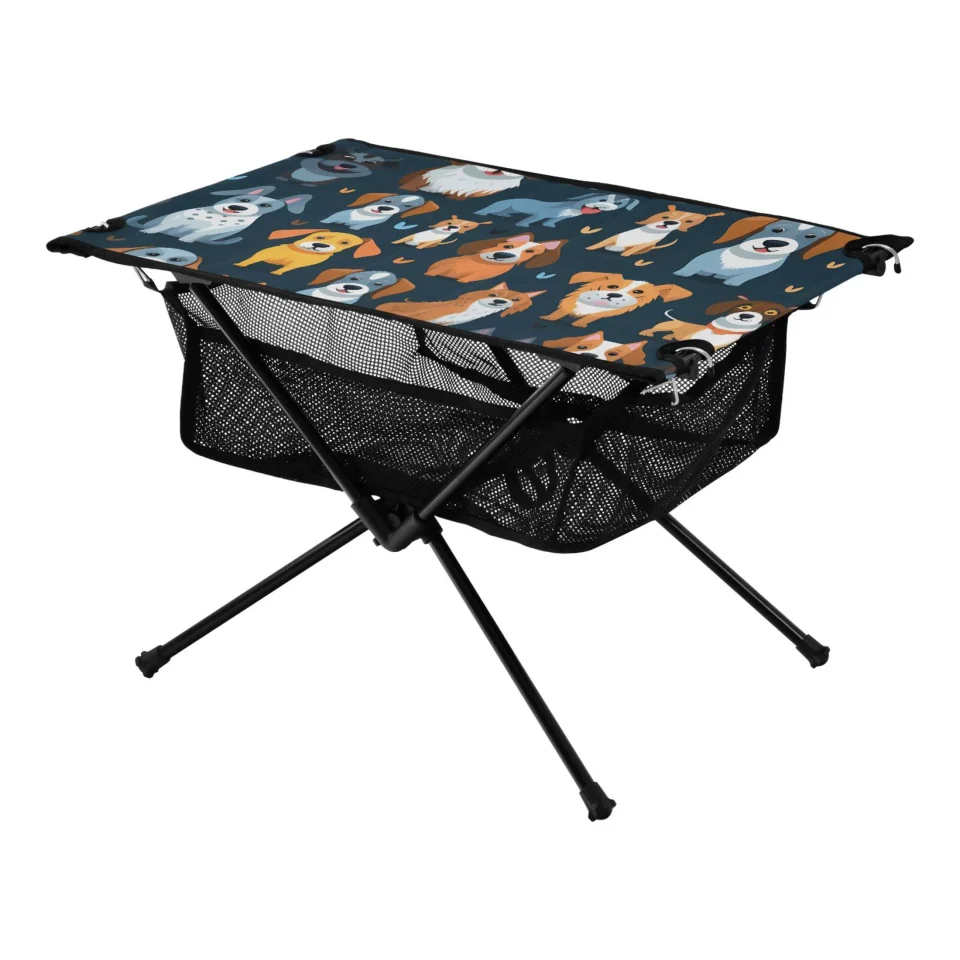 Clear Multi-Purpose Cartoon Dogs Different Camping Folding Table Portable Beach Table with Storage Bag Compact Picnic Table for Outdoor Travel Fishing BBQ