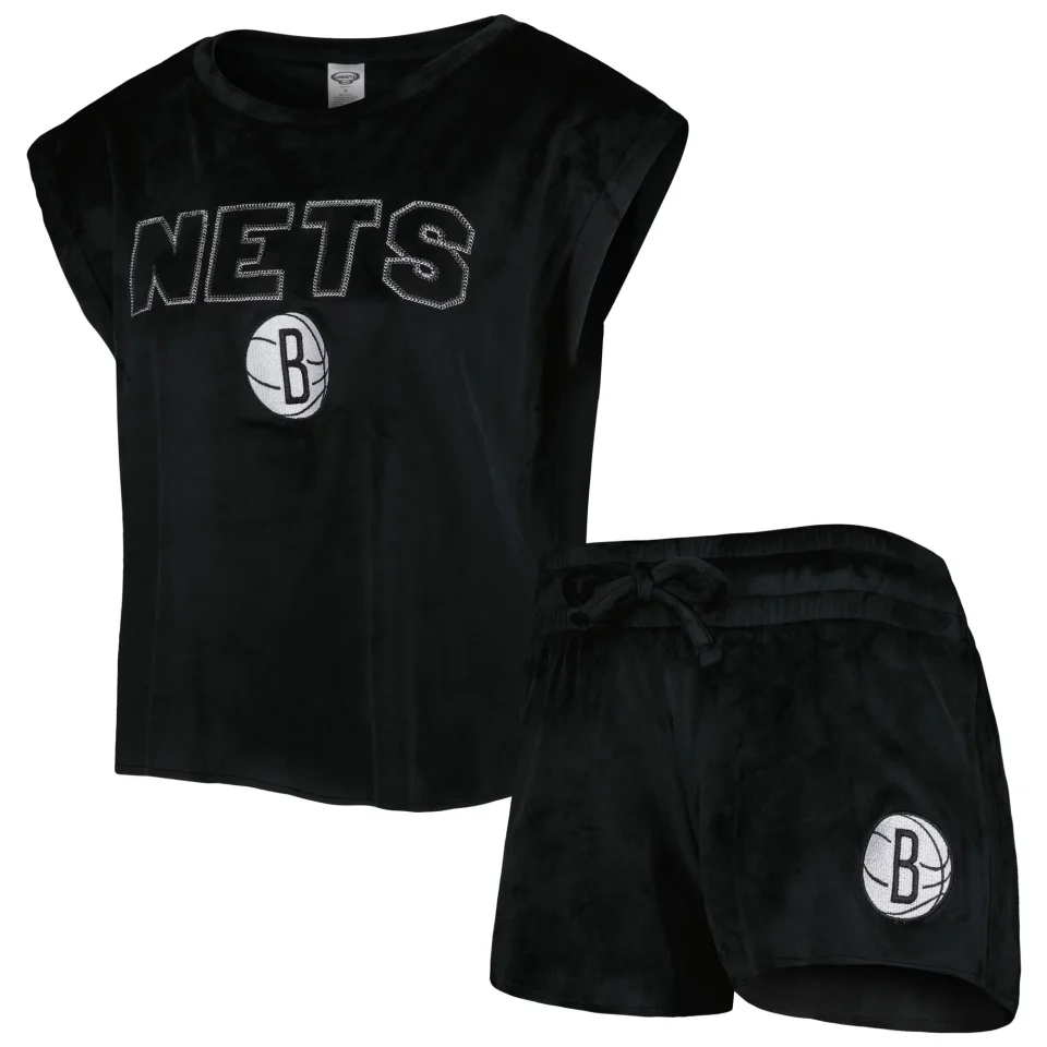 Popular Women's Concepts Sport Black Brooklyn Nets Intermission T-Shirt & Shorts Sleep Set