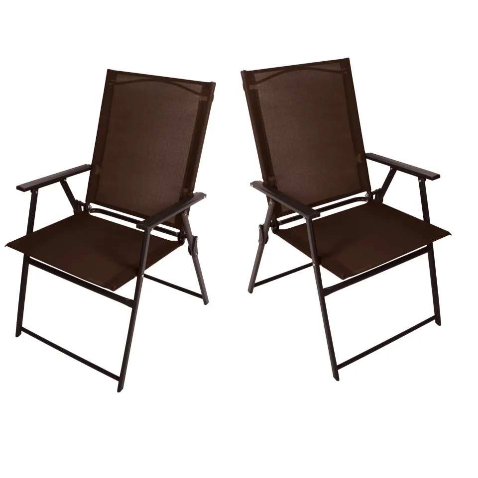 Leak-Proof 2 Pack Patio Folding Chairs,Outdoor Sling Back Camping Chair Portable Camping Lawn Garden Brown