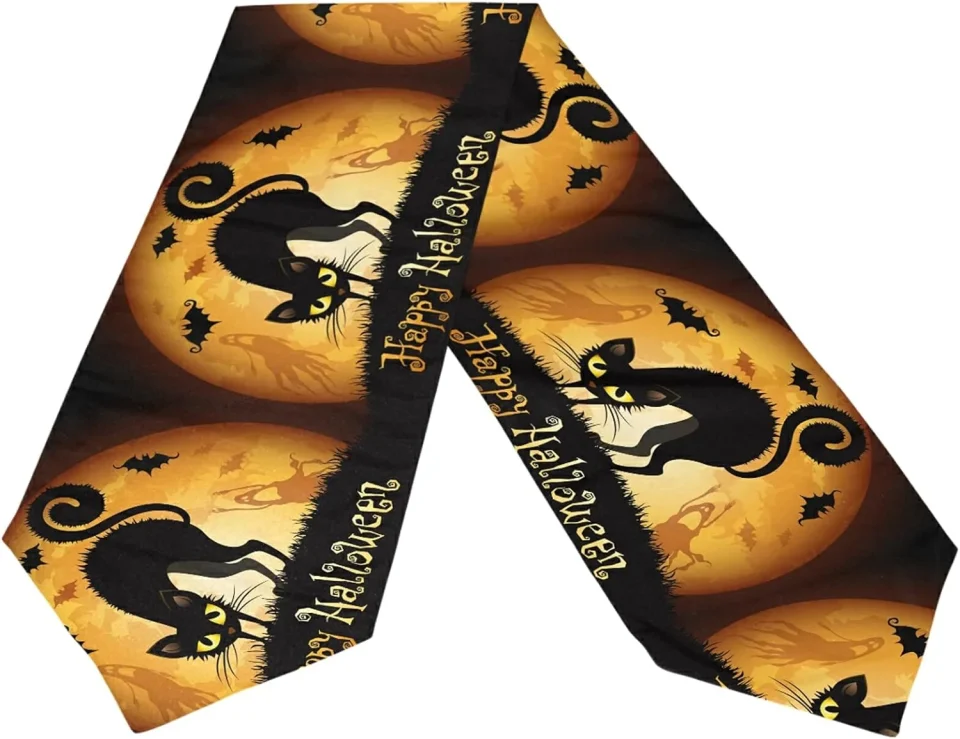 Versatile Value Dreamtimes Double Sided Winter Holiday Long Polyester Table Runner 13 x 70 Inches, Halloween Black Cat Full Moon Table Cloth Cover Placemats for Kitchen Dinning Living Holiday Wedding Party Decor