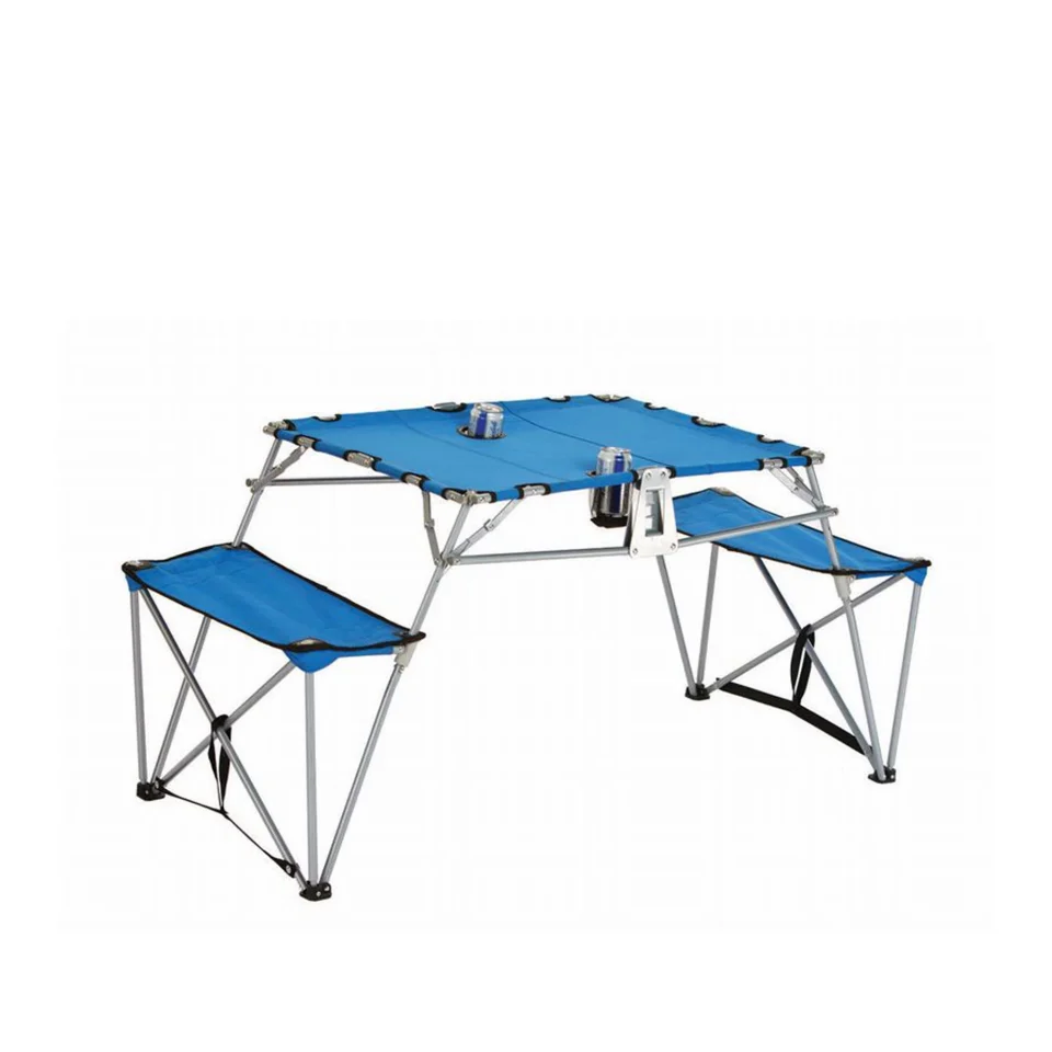 Glass Glossy CC Home Furnishings Portable Fold-up Table and Bench with Cupholders Backpack Set-Blue