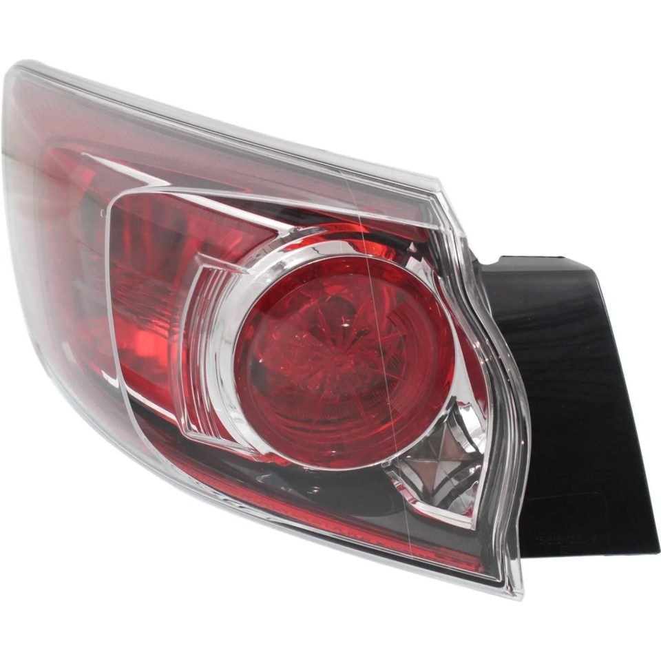 Stainless Steel Baking Halogen Tail Light For 2010-2013 Mazda 3 Hatchback Left Outer Clear/Red w/Bulbs