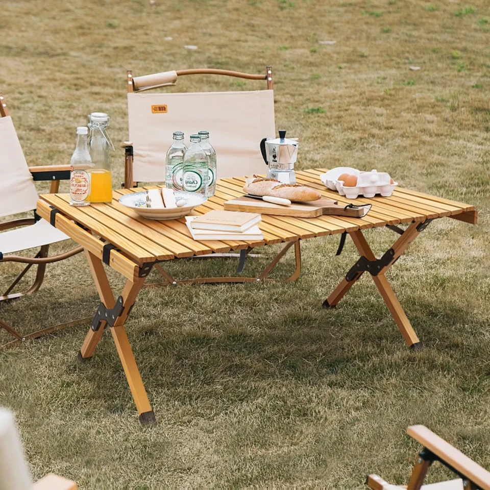 Supreme Upgraded Picnic Table, Portable Camping Table with Carrying Bag, Outdoor Indoor Light Wooden Egg Roll Table, Foldable Stable Large Picnic Table for Party Picnic Travel Barbecue Beach