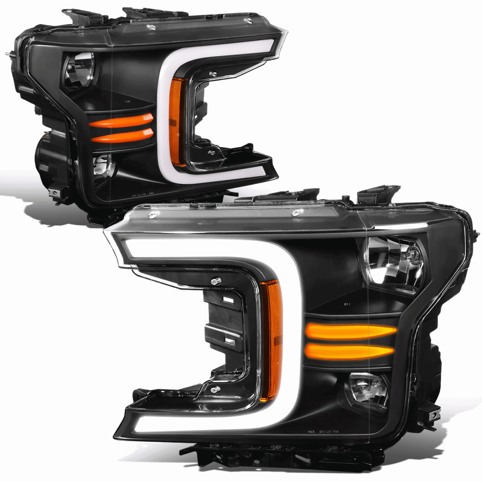 Essential 18-21 d F150 Black/ Amber LED DRL Headlights w/ Sequential Turn Signal