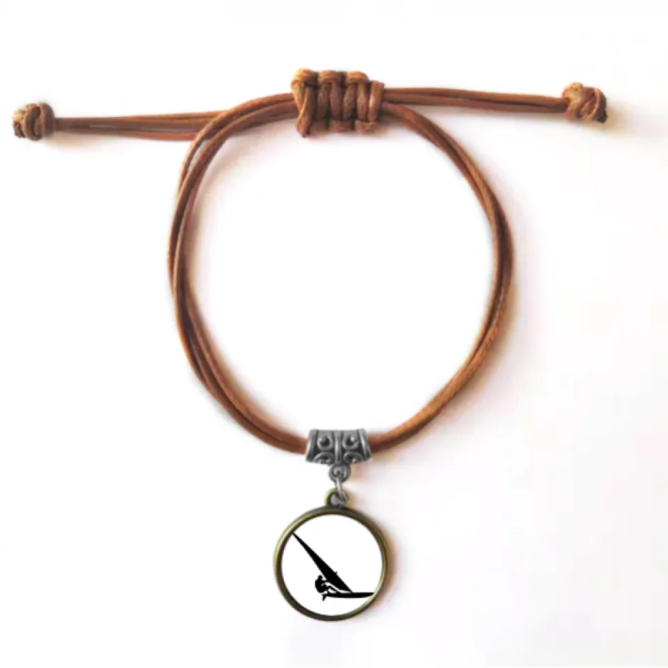Food-Grade Sports Surfing Sailboat Player Bracelet Leather Hide Rope Wristband Brown Jewelry