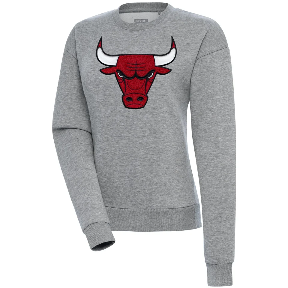 Prime Women's Antigua Heather Gray Chicago Bulls Victory Crewneck Pullover Sweatshirt