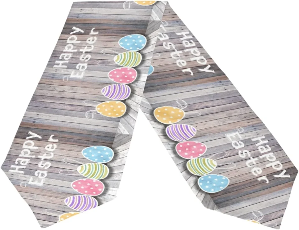 Best-Selling GZHJMY Double Sided Retro Wooden Easter Eggs Long Polyester Table Runner 13 x 70 Inches Table Cloth Cover Placemats for Kitchen Dinning Living Holiday Home Decor