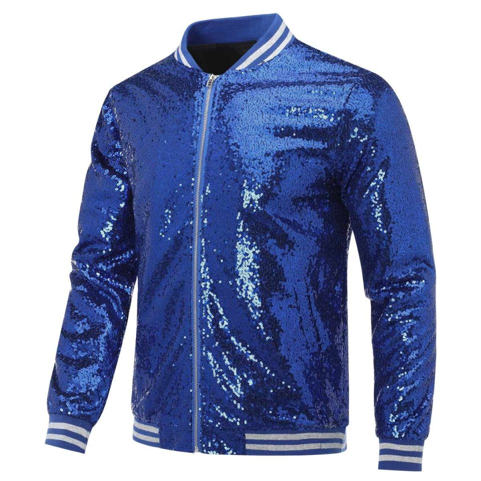 Healthy Lightweight Cloudstyle Mens Sequins Nightclub Styles Zip up Varsity Baseball Bomber Jacket