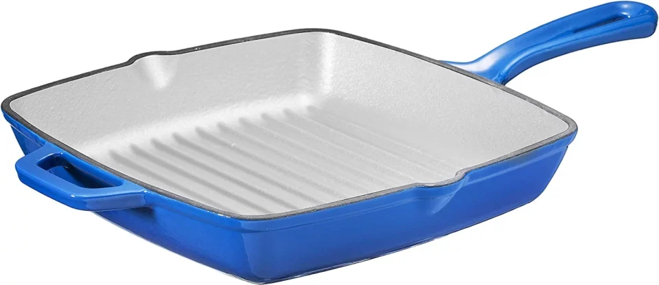 Glass Enameled Cast Iron 10 Inch Square Cast Iron Grill Pan Skillet Grill Pan with Easy Grease