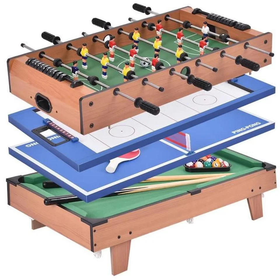 Storage Top-Rated 4-in-1 Multi Game Air Hockey Tennis Football Pool Table Billiard Foosball