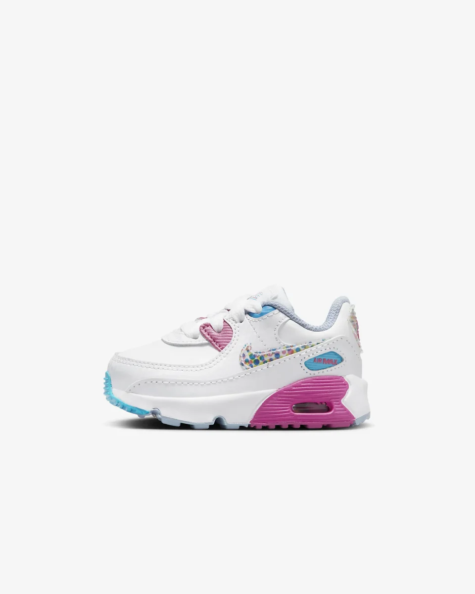Upgraded Nike Toddler Air Max 90 LTR SE Sneaker White / Multicolor DV1845-100 Size 8 US